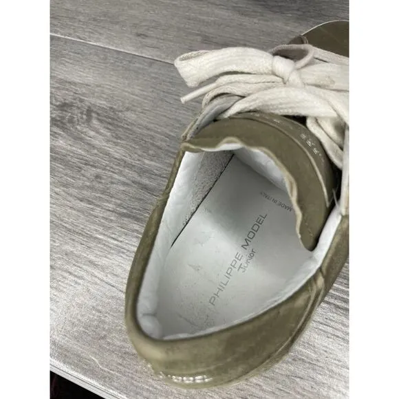 Philippe Model Paris Olive Green Leather Casual Sneakers Junior Sz 31EU/13.5M US