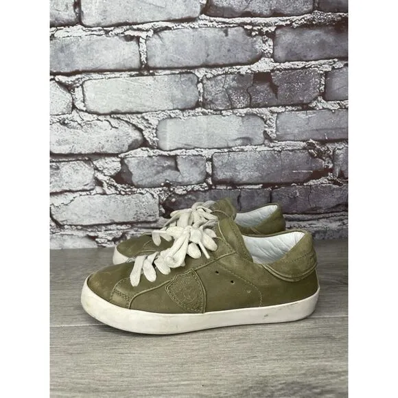Philippe Model Paris Olive Green Leather Casual Sneakers Junior Sz 31EU/13.5M US