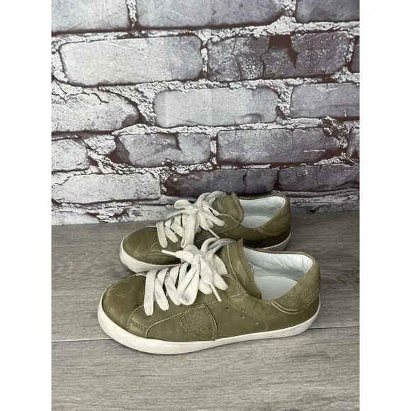 Philippe Model Paris Olive Green Leather Casual Sneakers Junior Sz 31EU/13.5M US