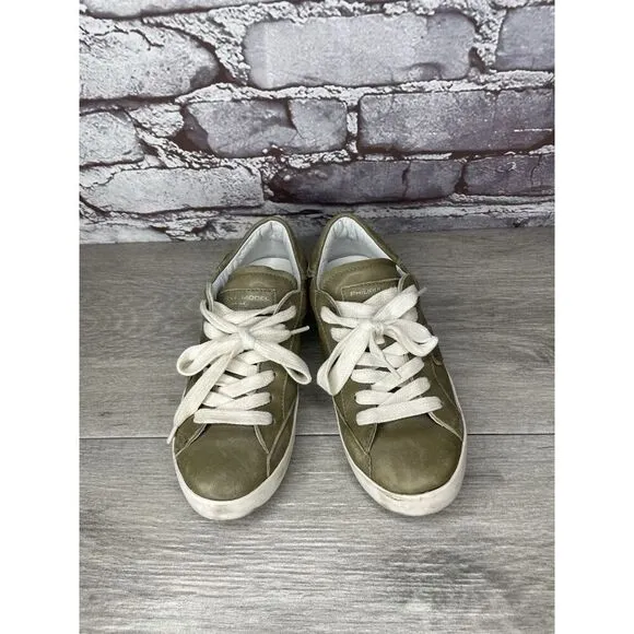 Philippe Model Paris Olive Green Leather Casual Sneakers Junior Sz 31EU/13.5M US