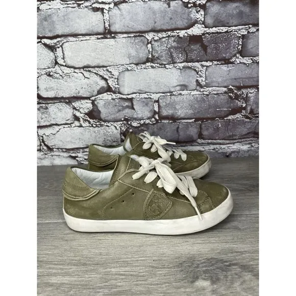 Philippe Model Paris Olive Green Leather Casual Sneakers Junior Sz 31EU/13.5M US