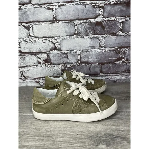 Philippe Model Paris Olive Green Leather Casual Sneakers Junior Sz 31EU/13.5M US