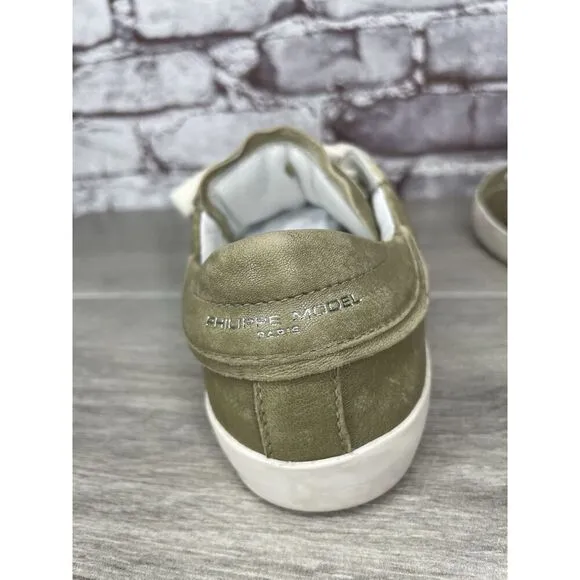 Philippe Model Paris Olive Green Leather Casual Sneakers Junior Sz 31EU/13.5M US