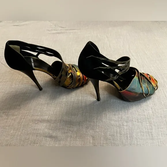 Pierre Hardy Strappy Blue Red Purple Copper Black Woven Peep Toe Heels