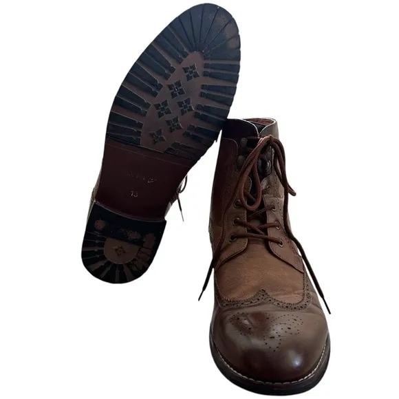 Polar Fox Jonah Brown Men’s Sz 13 Lace Up Wing Tip Dress Ankle Boots Perforated