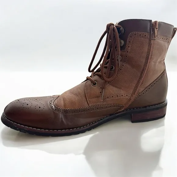 Polar Fox Jonah Brown Men’s Sz 13 Lace Up Wing Tip Dress Ankle Boots Perforated