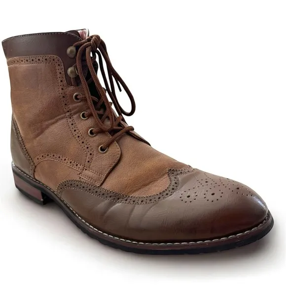 Polar Fox Jonah Brown Men’s Sz 13 Lace Up Wing Tip Dress Ankle Boots Perforated