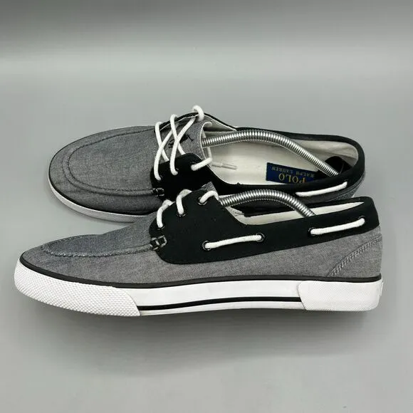 Polo Ralph Lauren Boat Shoes Preppy Mens Sneakers Grey Canvas Casual Size 12