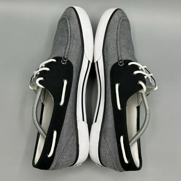 Polo Ralph Lauren Boat Shoes Preppy Mens Sneakers Grey Canvas Casual Size 12