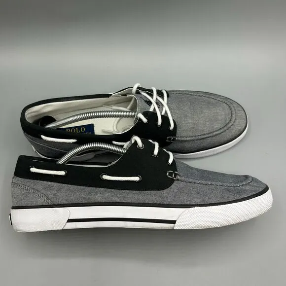 Polo Ralph Lauren Boat Shoes Preppy Mens Sneakers Grey Canvas Casual Size 12