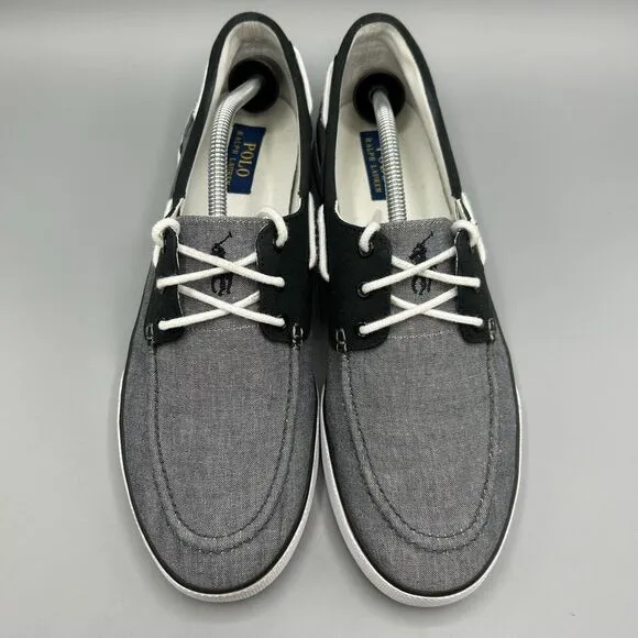 Polo Ralph Lauren Boat Shoes Preppy Mens Sneakers Grey Canvas Casual Size 12