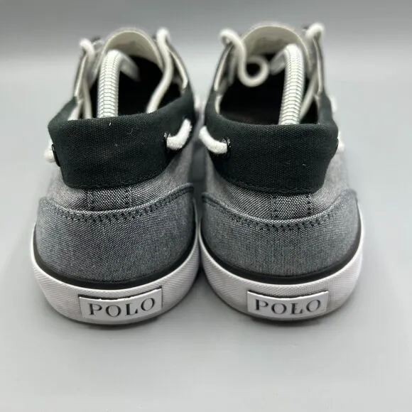 Polo Ralph Lauren Boat Shoes Preppy Mens Sneakers Grey Canvas Casual Size 12