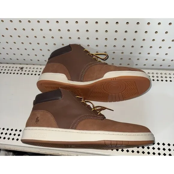 Polo Ralph Lauren Mens Leather Casual Athletic Sneaker Boots Size 11 Brown