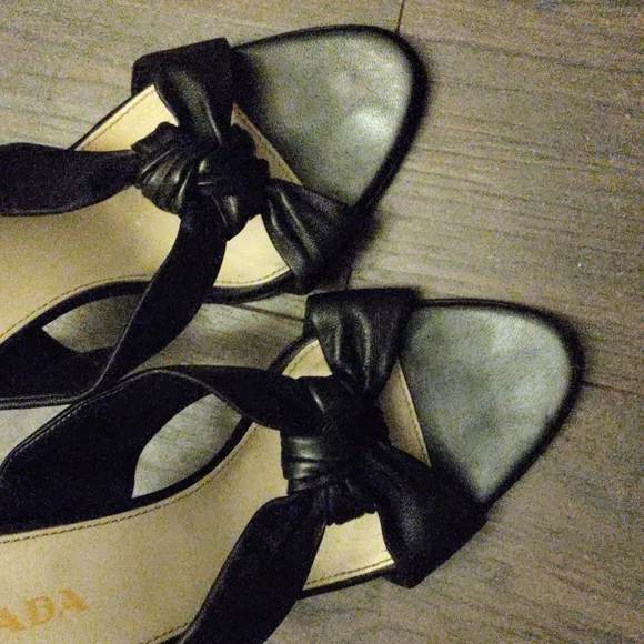 Prada Black Leather Knot Heel Sandals