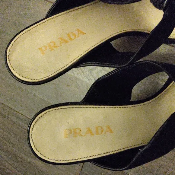 Prada Black Leather Knot Heel Sandals