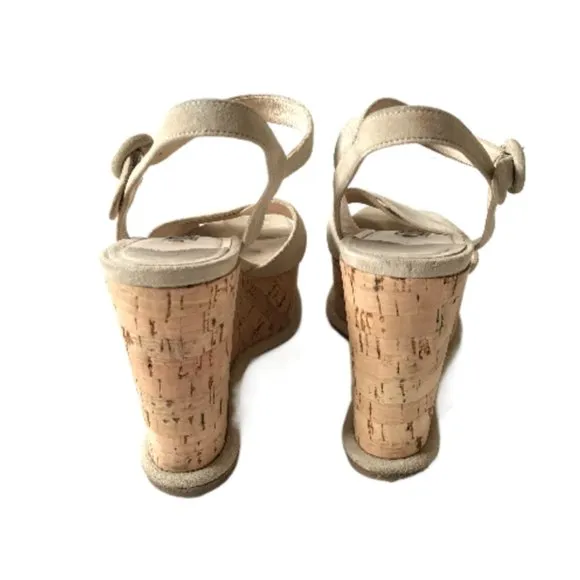 Prada Suede Cork Wedge Pomice Heels Sandals Womens 37 7 Cream Ecru Platform Shoe