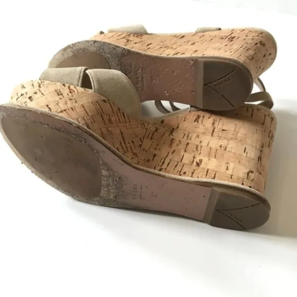 Prada Suede Cork Wedge Pomice Heels Sandals Womens 37 7 Cream Ecru Platform Shoe