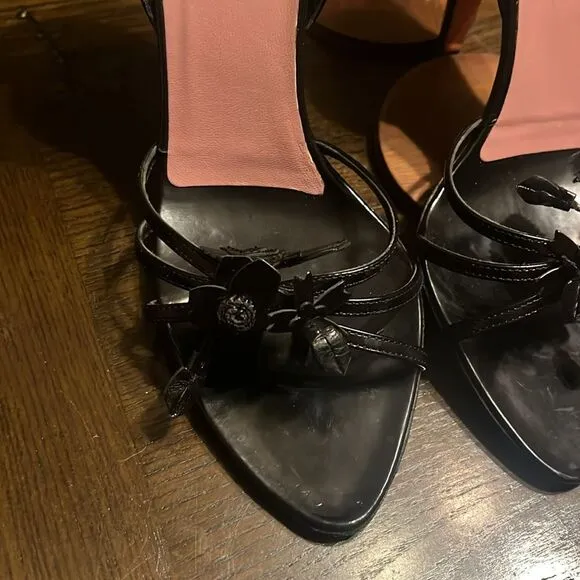 PRADA Vintage Black Leather 3D Floral Heels