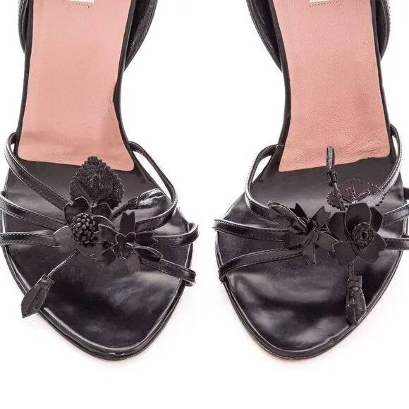 PRADA Vintage Black Leather 3D Floral Heels