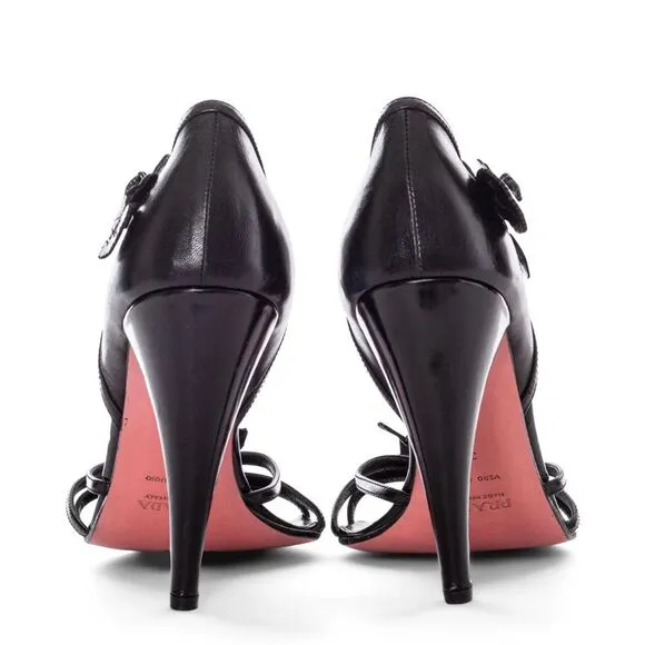 PRADA Vintage Black Leather 3D Floral Heels
