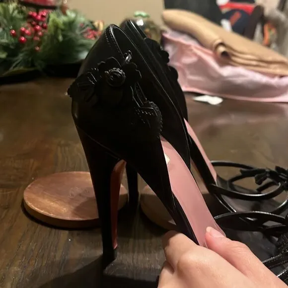 PRADA Vintage Black Leather 3D Floral Heels