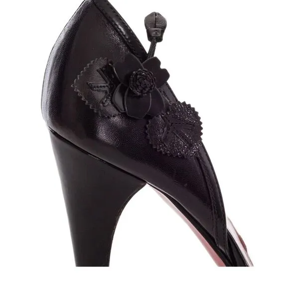 PRADA Vintage Black Leather 3D Floral Heels