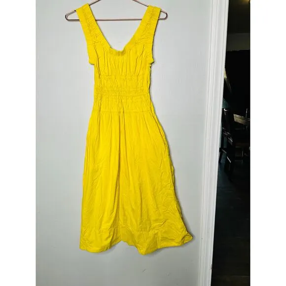PROENZA SCHOULER WHITE LABEL Yellow 100% Cotton Poplin Gathered Dress Size 0