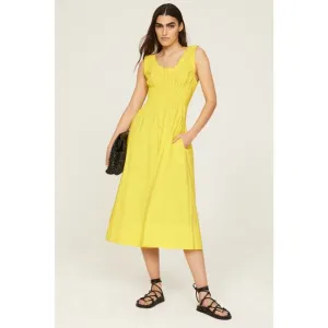 PROENZA SCHOULER WHITE LABEL Yellow 100% Cotton Poplin Gathered Dress Size 0