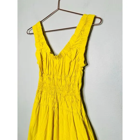 PROENZA SCHOULER WHITE LABEL Yellow 100% Cotton Poplin Gathered Dress Size 0
