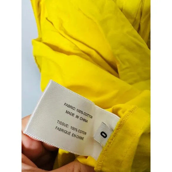 PROENZA SCHOULER WHITE LABEL Yellow 100% Cotton Poplin Gathered Dress Size 0