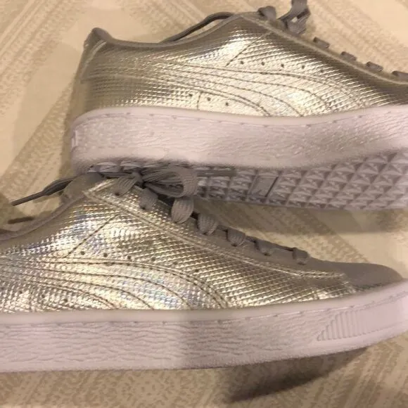 Puma Basket Classic Holographic Silver Sneakers - Size 4 1/2