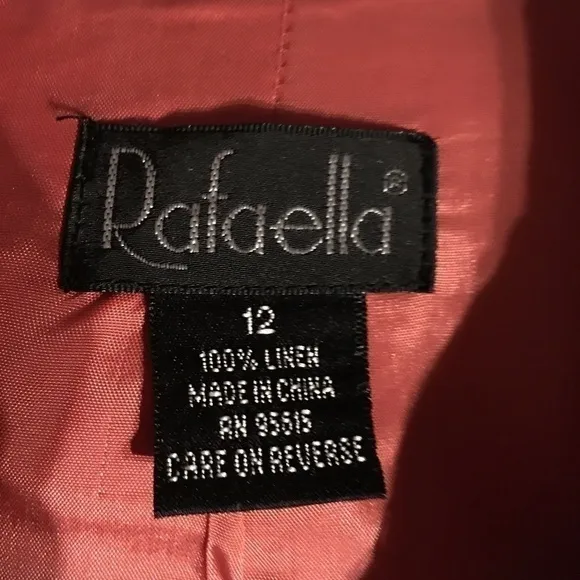 𝅺rafaella Tapered Career Jacket/Blazer, 100% Linen, CORAL ORANGE, Size 12
