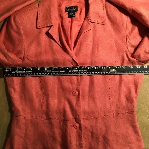 𝅺rafaella Tapered Career Jacket/Blazer, 100% Linen, CORAL ORANGE, Size 12