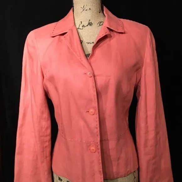 𝅺rafaella Tapered Career Jacket/Blazer, 100% Linen, CORAL ORANGE, Size 12