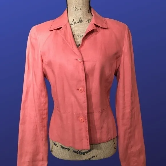 𝅺rafaella Tapered Career Jacket/Blazer, 100% Linen, CORAL ORANGE, Size 12