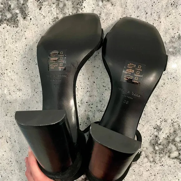 Rag &amp; Bone Ellis Sandal High Heel Black Suede Size 38 8 NEW