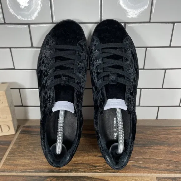 Rag &amp; Bone Rb1 Low Womens Size EU 40 Shoes Black Velvet Casual Lace Up Sneakers