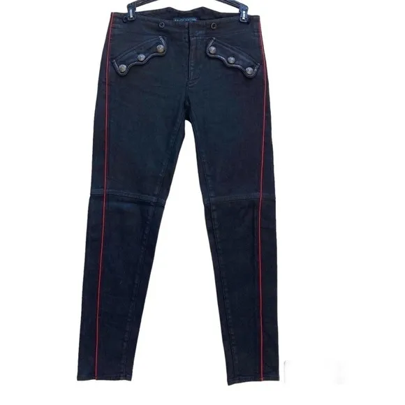 RALPH LAUREN Black Denim Jeans Buttons Western Goth Avant-garde Punk Size 26