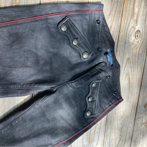RALPH LAUREN Black Denim Jeans Buttons Western Goth Avant-garde Punk Size 26