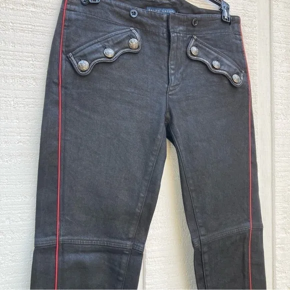 RALPH LAUREN Black Denim Jeans Buttons Western Goth Avant-garde Punk Size 26