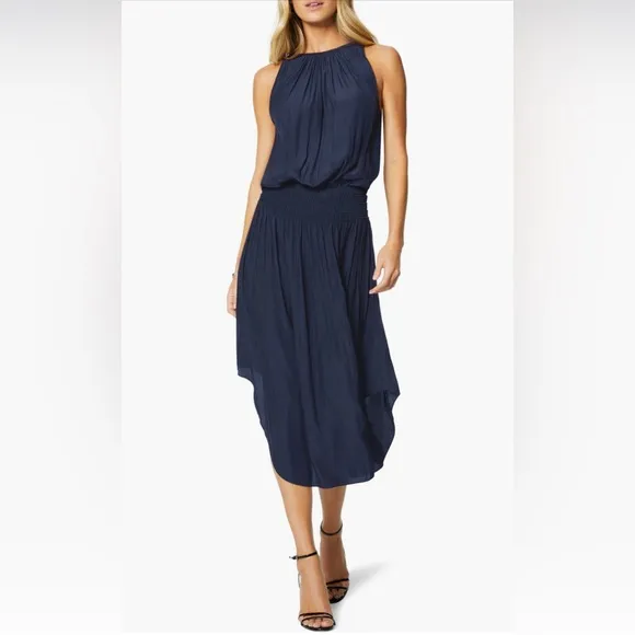 Ramy Brook Audrey Smocked Midi Dress, Small, Navy, $425