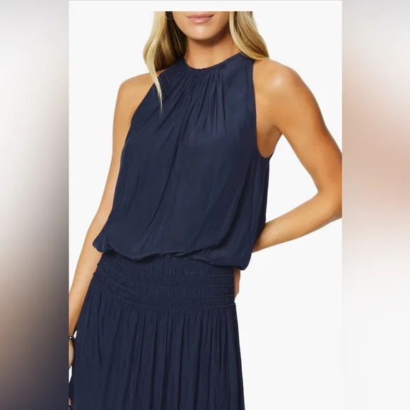 Ramy Brook Audrey Smocked Midi Dress, Small, Navy, $425