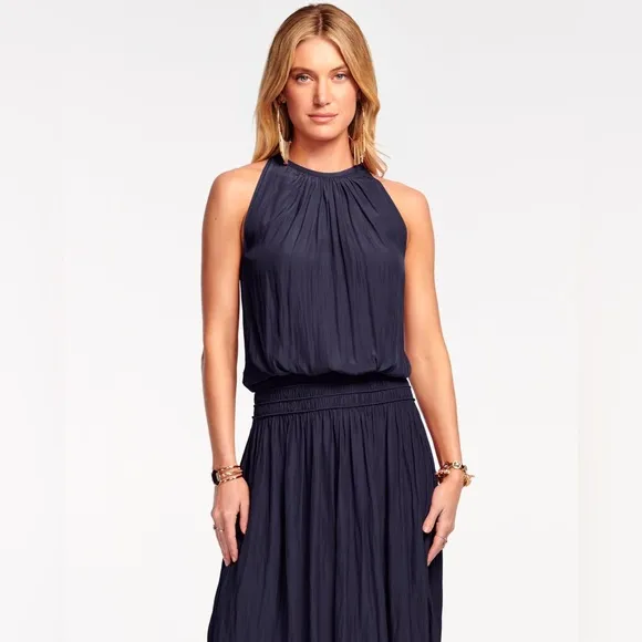 Ramy Brook Audrey Smocked Midi Dress, Small, Navy, $425