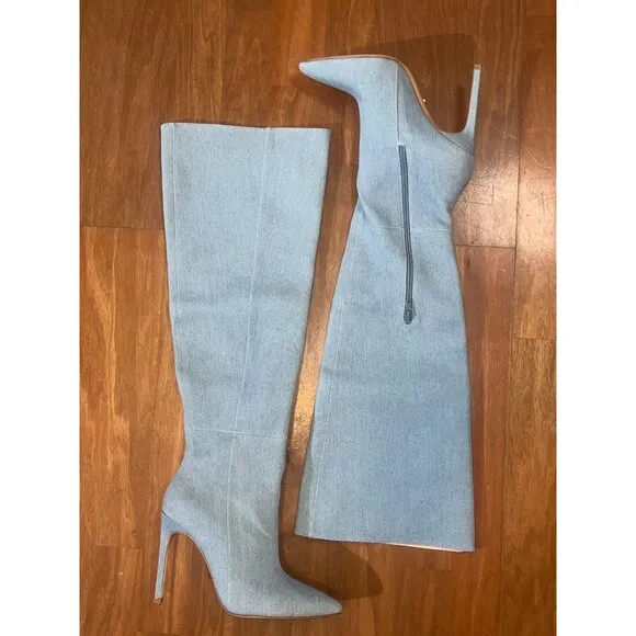 RAYE Womens Benita Jean Knee High Boots in Denim Blue 6 New High Heels