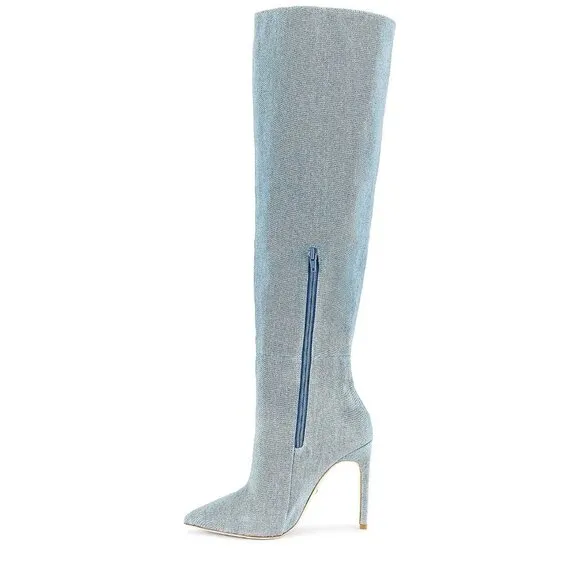 RAYE Womens Benita Jean Knee High Boots in Denim Blue 6 New High Heels