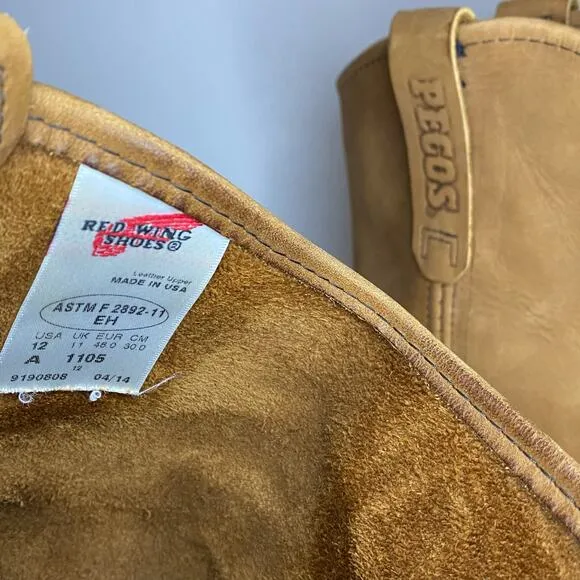 Red Wing Shoes Pecos Supersole Soft Toe Tan Western Outdoor Boots 1105 Size 12A
