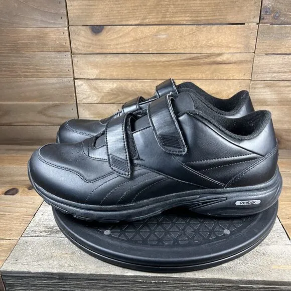 Reebok Mens Size 9 Work N Cushion 4.0 KC Walking Black Hook &amp; Loop Shoes Comfort