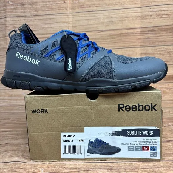 Reebok Mens SubLite Work Shoes Size 15M Gray &amp; Blue Athletic Footwear