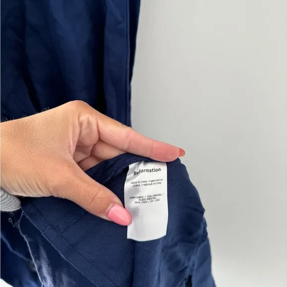 REFORMATION Belgium Linen Navy Dress 0