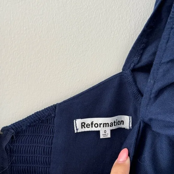 REFORMATION Belgium Linen Navy Dress 0